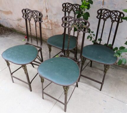 Art Nouveau Folding Table & Chairs, 5 Pieces